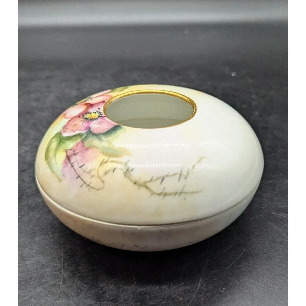 Antique Hand Painted W G Limoges Porcelain Hair Receiver 4.25